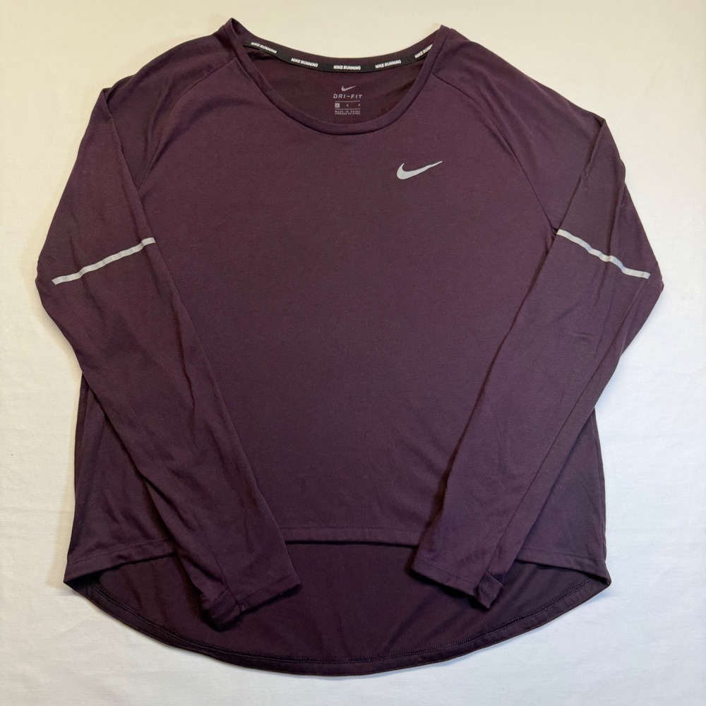 Nike Running Shirt Dri-FIT Reflective Large Plum Womens Long Sleeve AJ4662-670